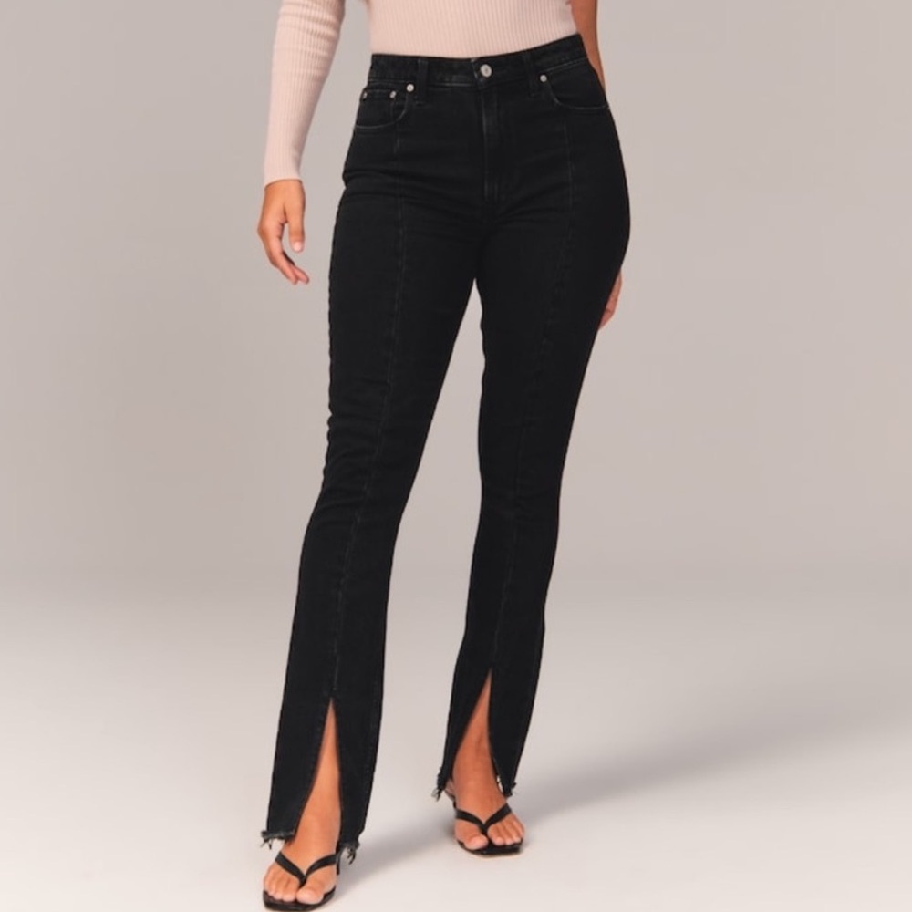 Abercrombie Curve Love High Rise Skinny Jeans with Split Hem Black - Picture 1 of 7